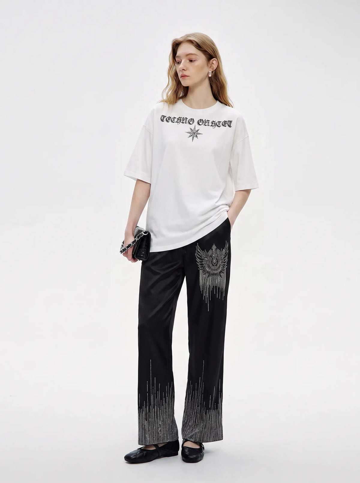 TCH Rhinestone Wing Graphic Wide-Leg Sweatpants