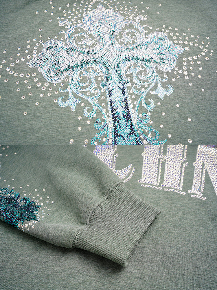 TCH Rhinestone Letter Graphic Hooded Sweatshirt