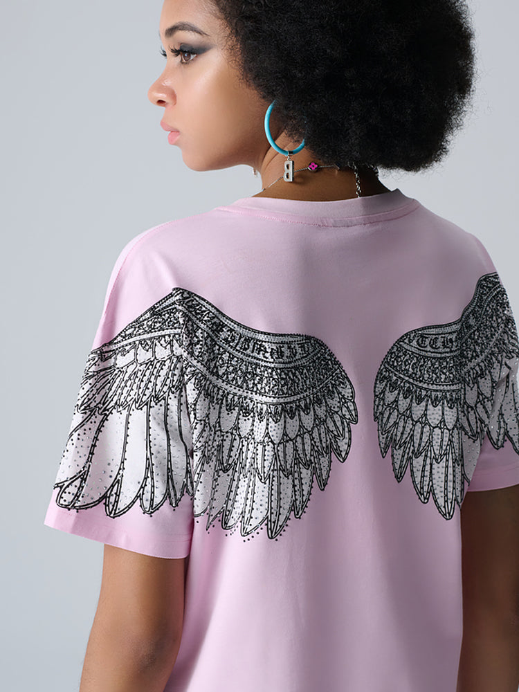 TCH Wings Deer Print Rhinestone T-shirt Dress