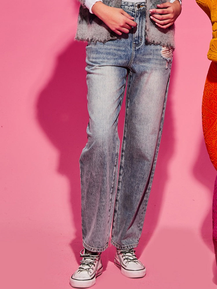 TCH Mid-Rise Rhinestone Straight Denim Jean