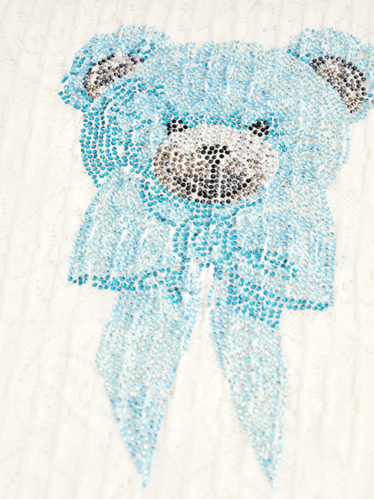 TCH Cute Bear Bow Rhinestone Lace Fitting Blouse