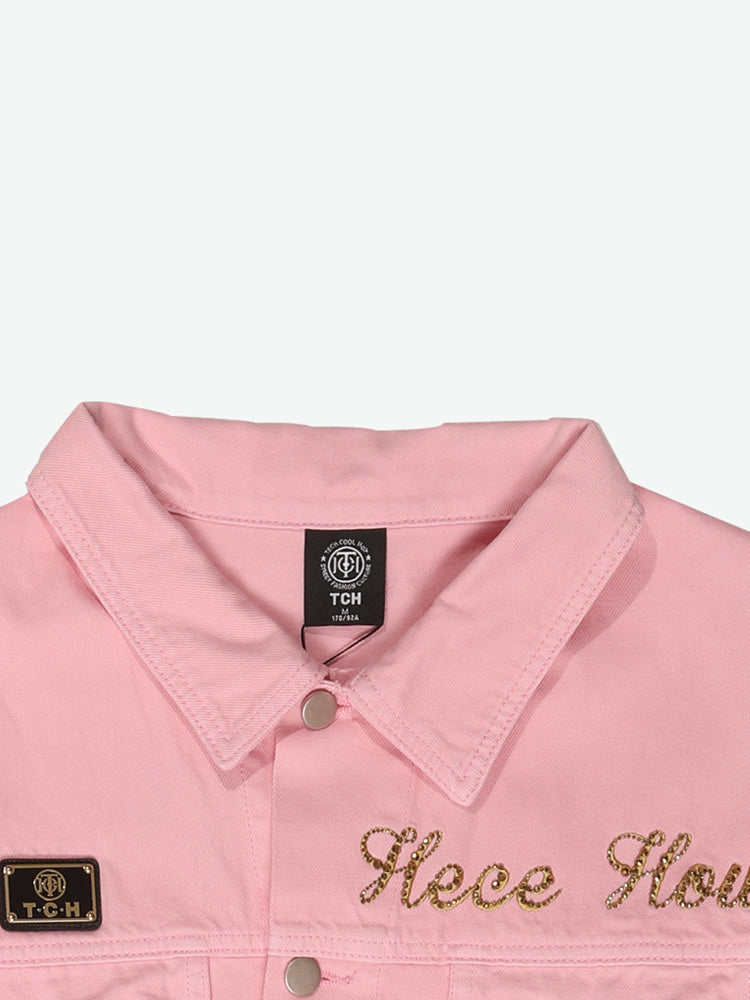 TCH Retro Rhinestone Tiger Embroidered Denim Jacket