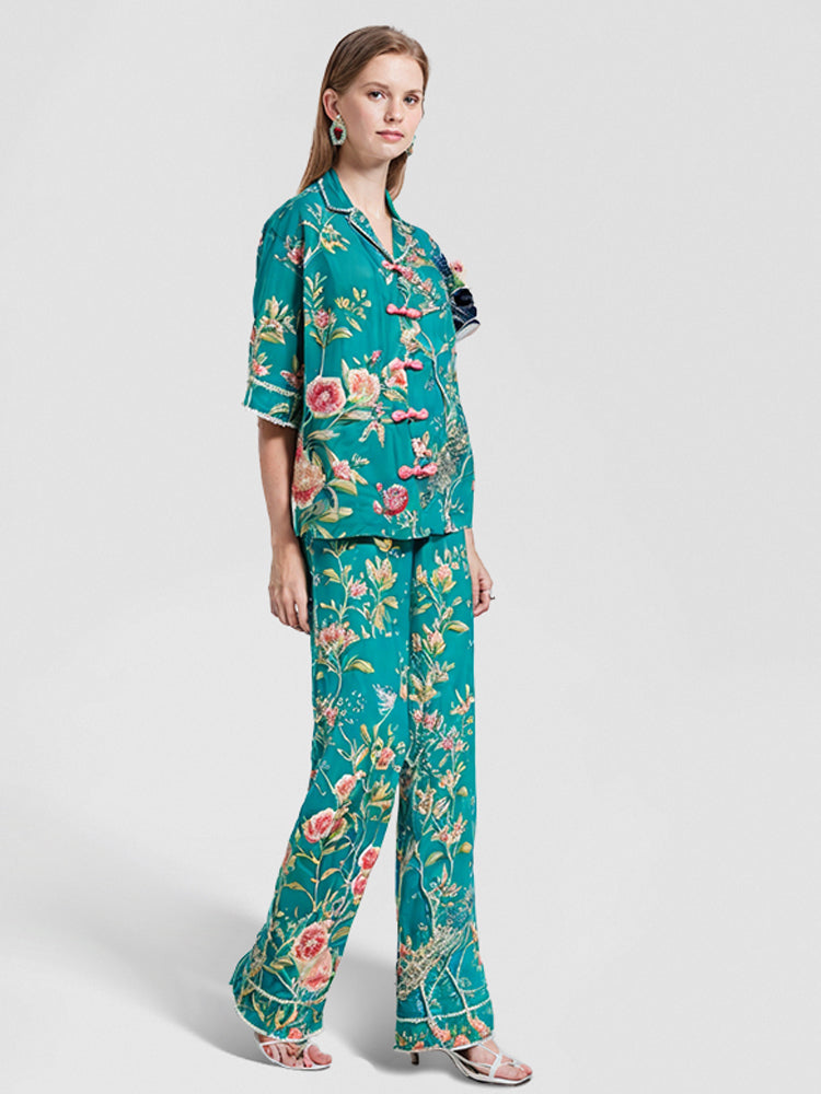 TCH Flowers Embroidery Rhinestone Luxury Satin Tops