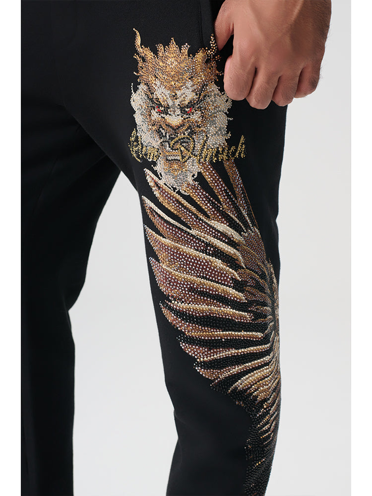 TCH Men's Wings Rhinestone Graphic Black Sweatpants
