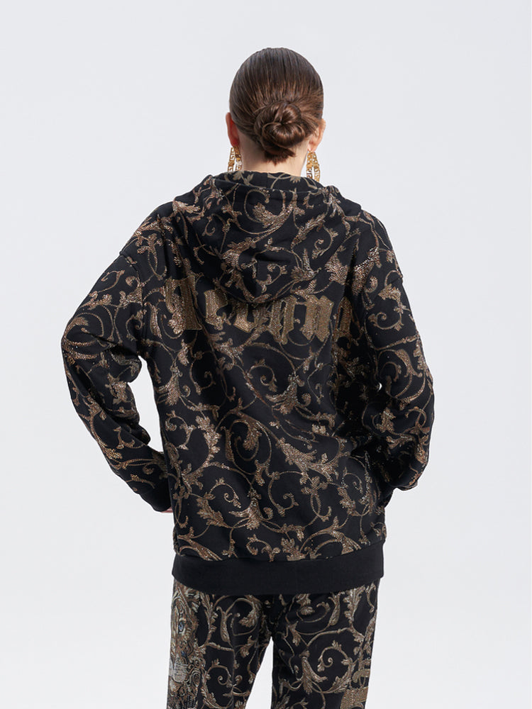 TCH Allover Leopard Print Rhinestone Zip Up Hoodie Set 2 Piece Suit