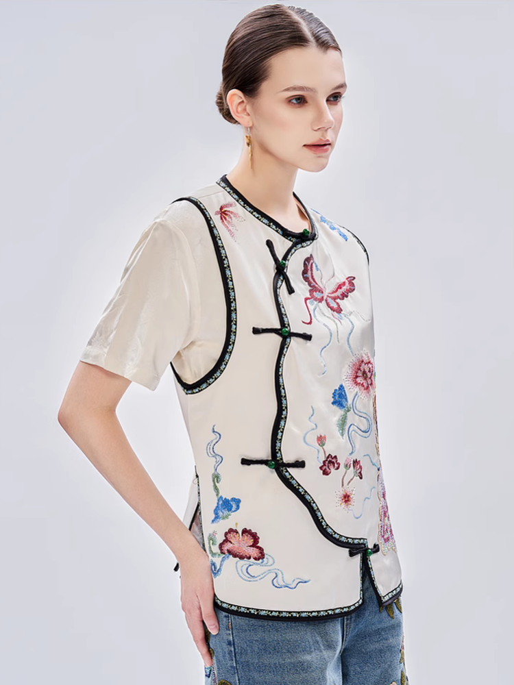 TCH Vintage 1940s Graphic Embroidery Rhinestone Vest