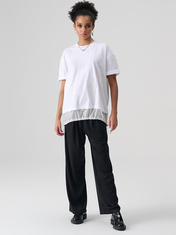 TCH Rhinestone Jersey Crepe Wide Leg Pants in Black