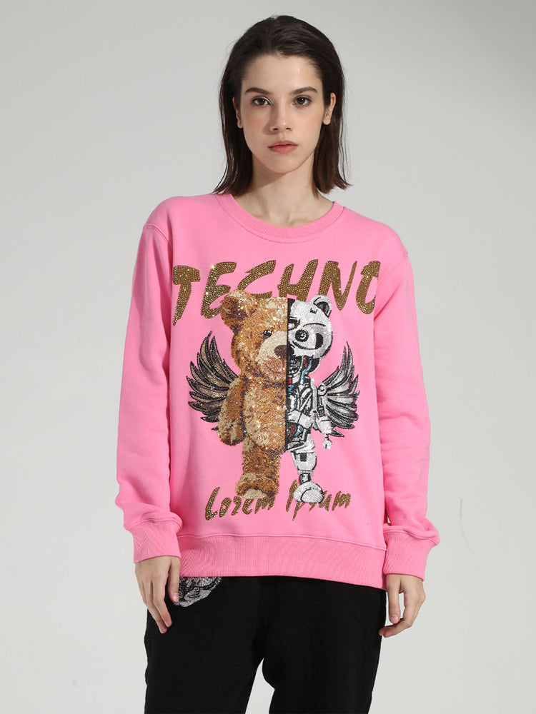 TCH Women's Graphics Rhinestone Pink Hoodie