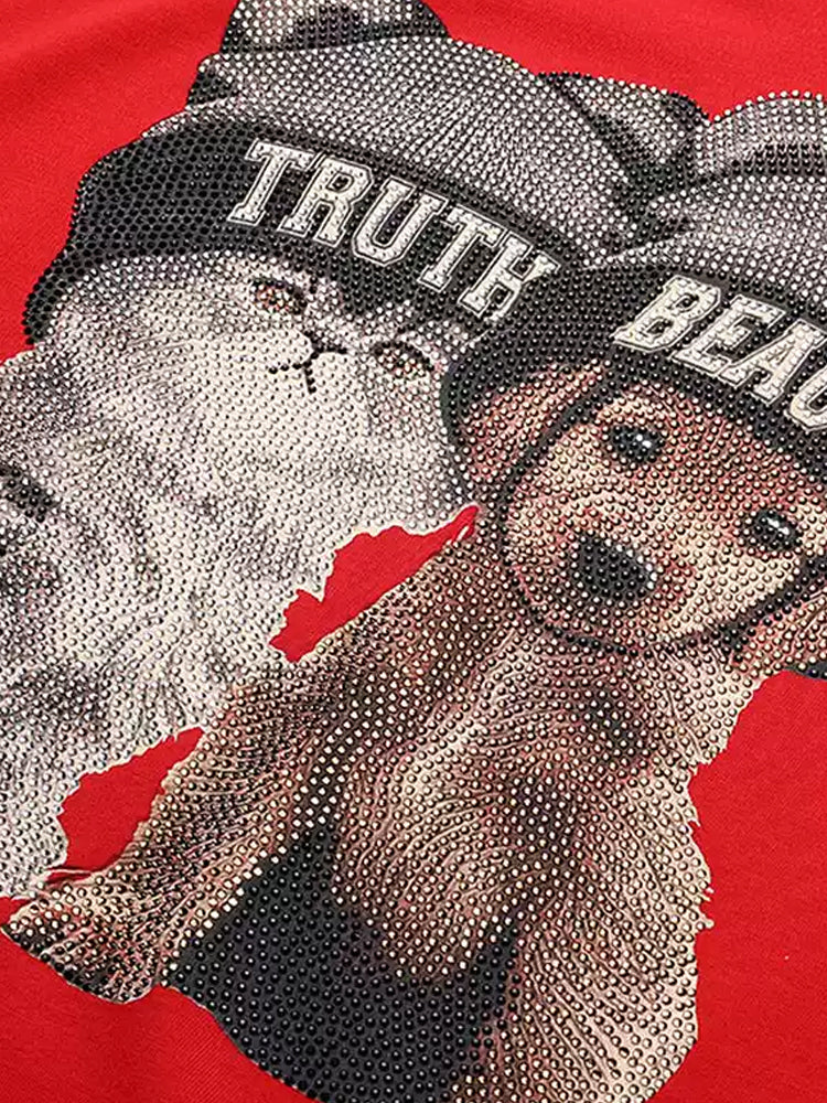 TCH Rhinestone Cartoon Graphic Print Cotton T-shirt