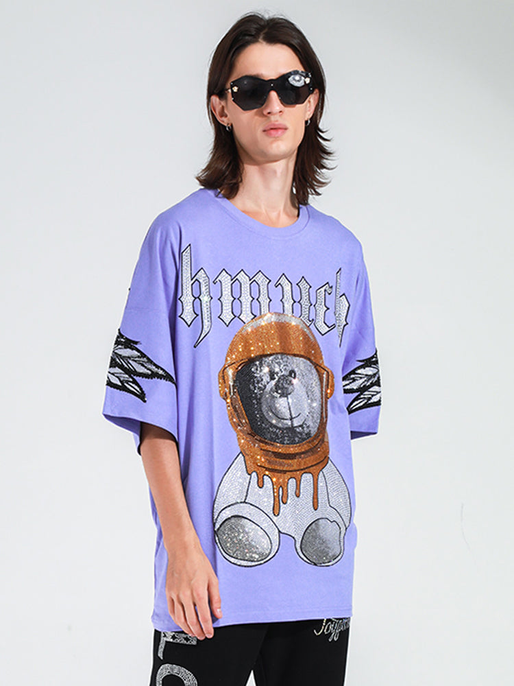 TCH Oversized Rhinestone Bear Wings Sleeve T-shirt
