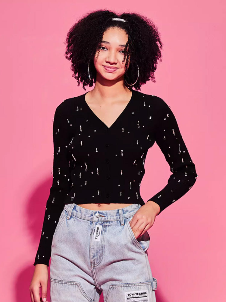 TCH Rhinestone Allover Sparkle Knit Sweater