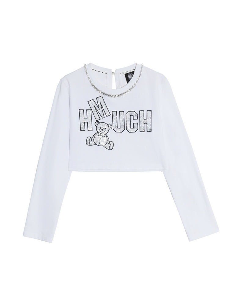 TCH Graphic Rhinestone Chain Crew Neck Crop Top