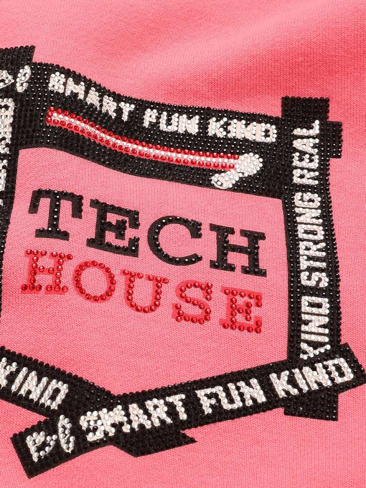 TCH Drawstring Rhinestone Letter Oversized Hoodie with Pink
