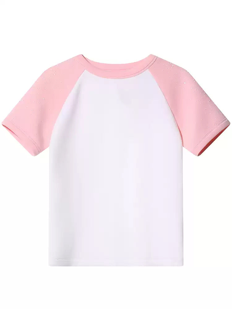 TCH Contrast Raglan T-Shirt in White and Pink
