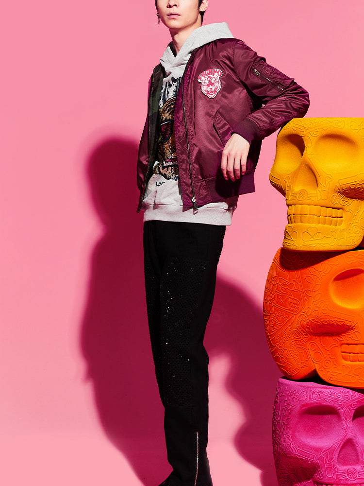 TCH Rhinestone Tiger Satin Bomber Jacket