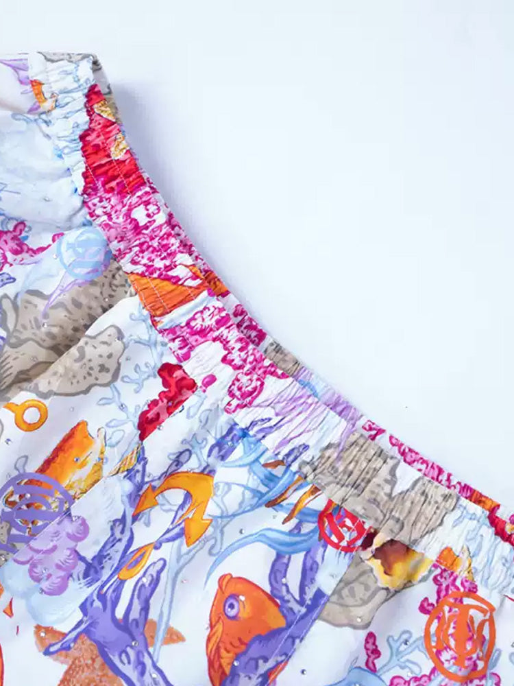 TCH Rhinestone Graphic Print Beach Shorts