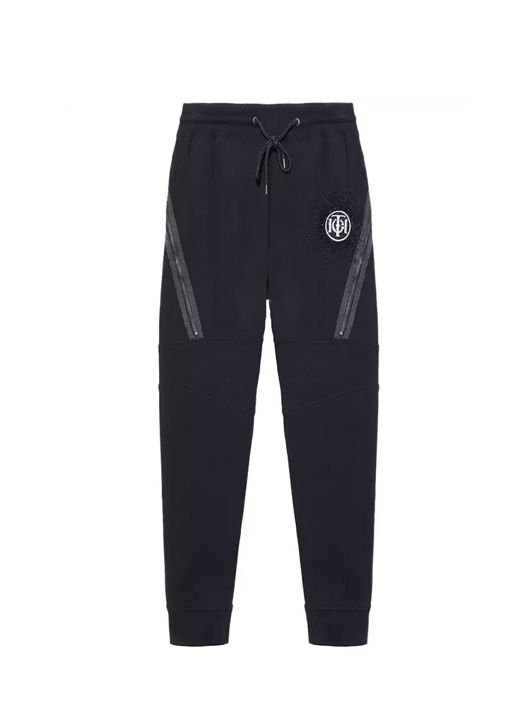 TCH Rhinestone Logo Zipper Long Pants