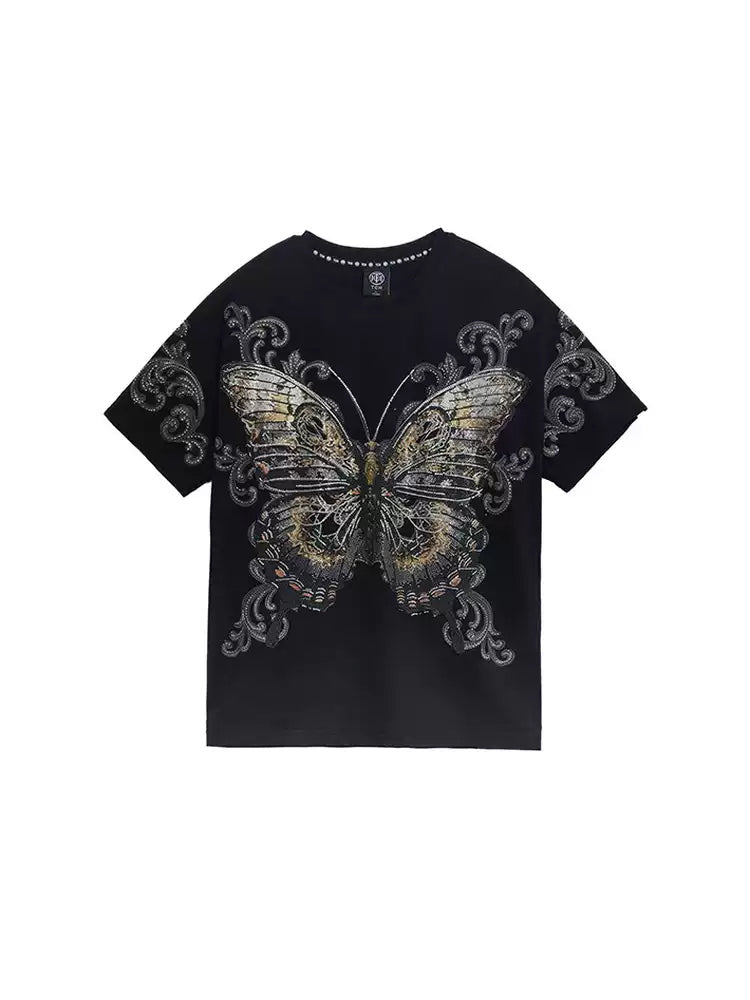 TCH Vintage Rhinestone Butterfly Shiny T-Shirt