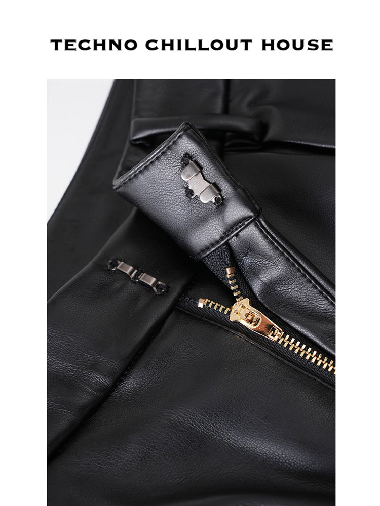 TCH Rhinestone Star Print Leather Shorts with Zip Up