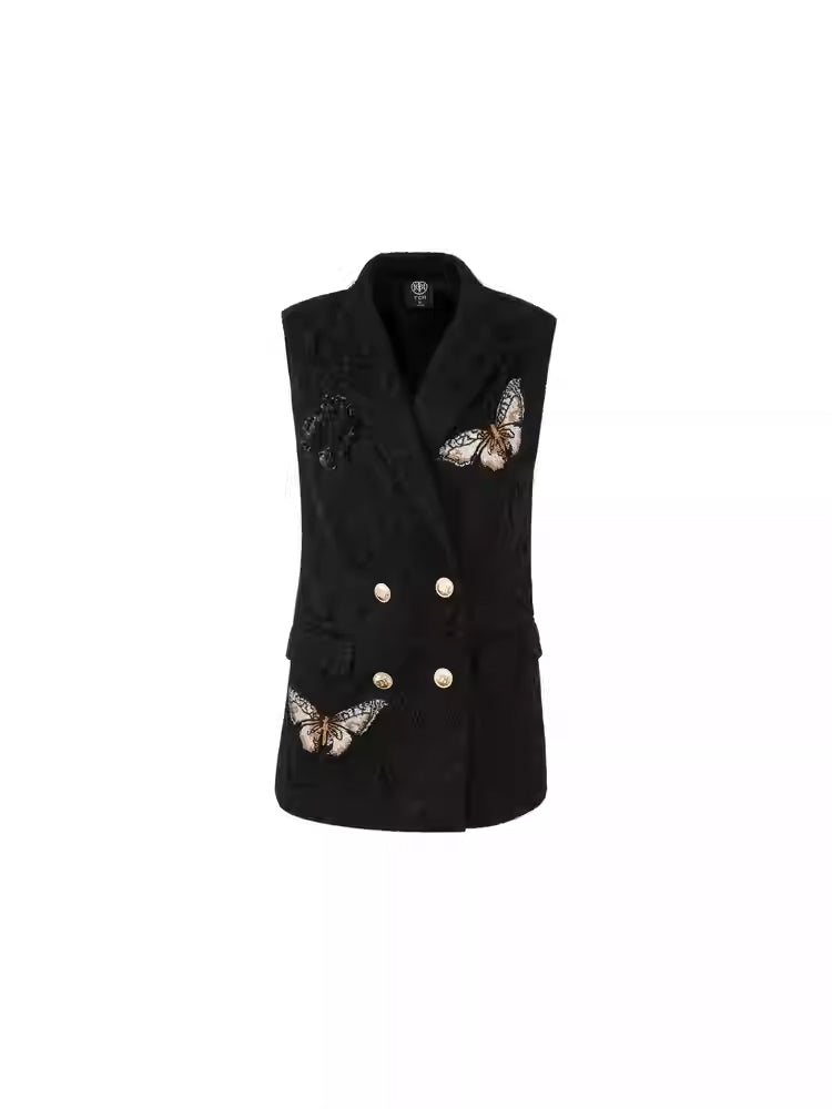 TCH Elegant Butterfly Embroidery Double-Breasted Vest