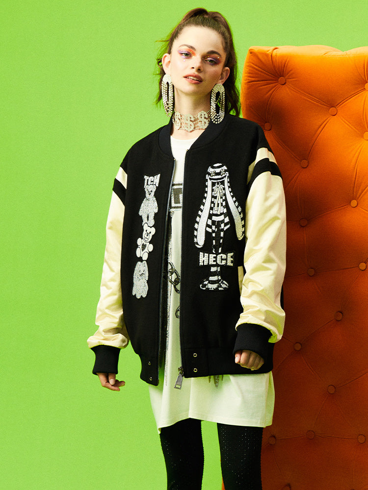 TCH Rhinestone Graphic Varsity Baseball Jacket