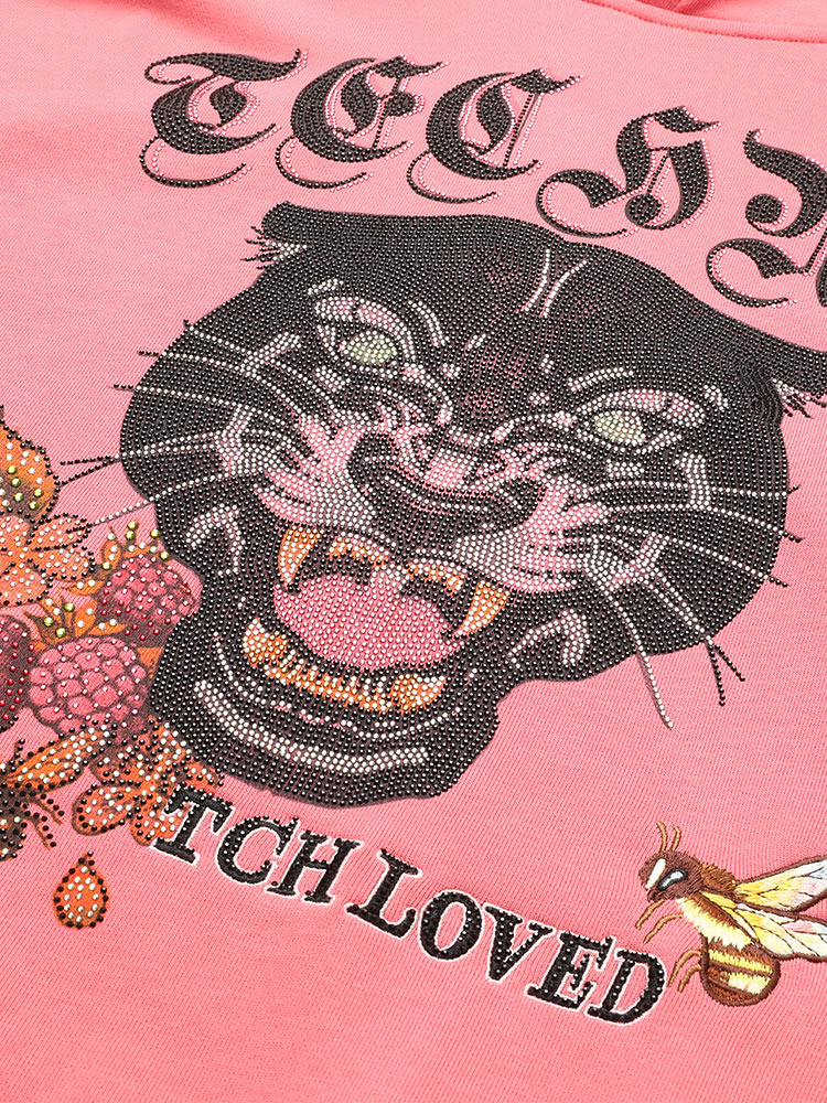 TCH Pink Embroidered Rhinestone Tiger Head Hoodie