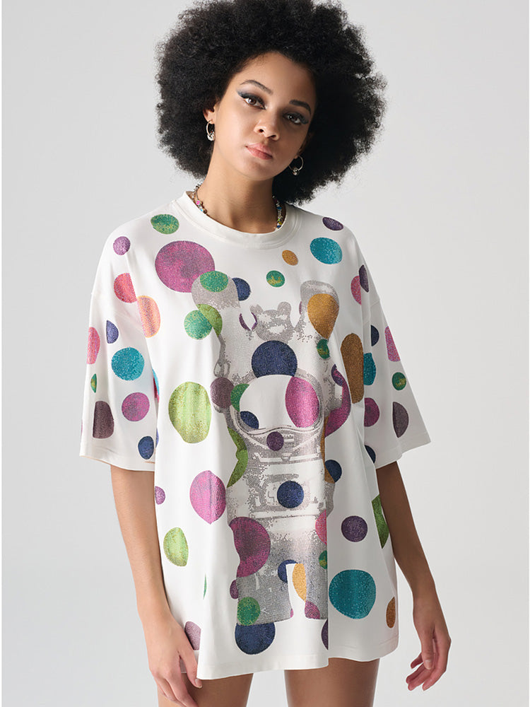 TCH Summer Colorful Rhinestone Polka Dot T-shirt