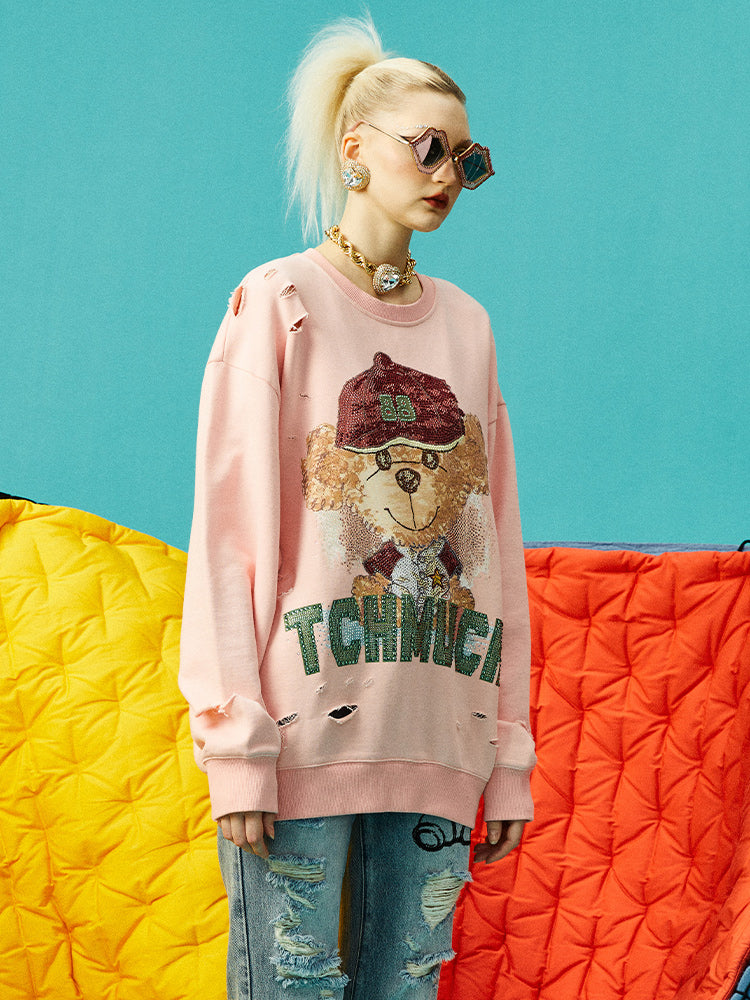 TCH Cartoon Rhinestone Letter Sweatshirt