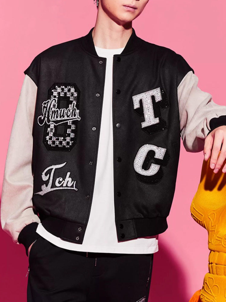 TCH Unisex Rhinestone Logo Bomber Jacket with Patch