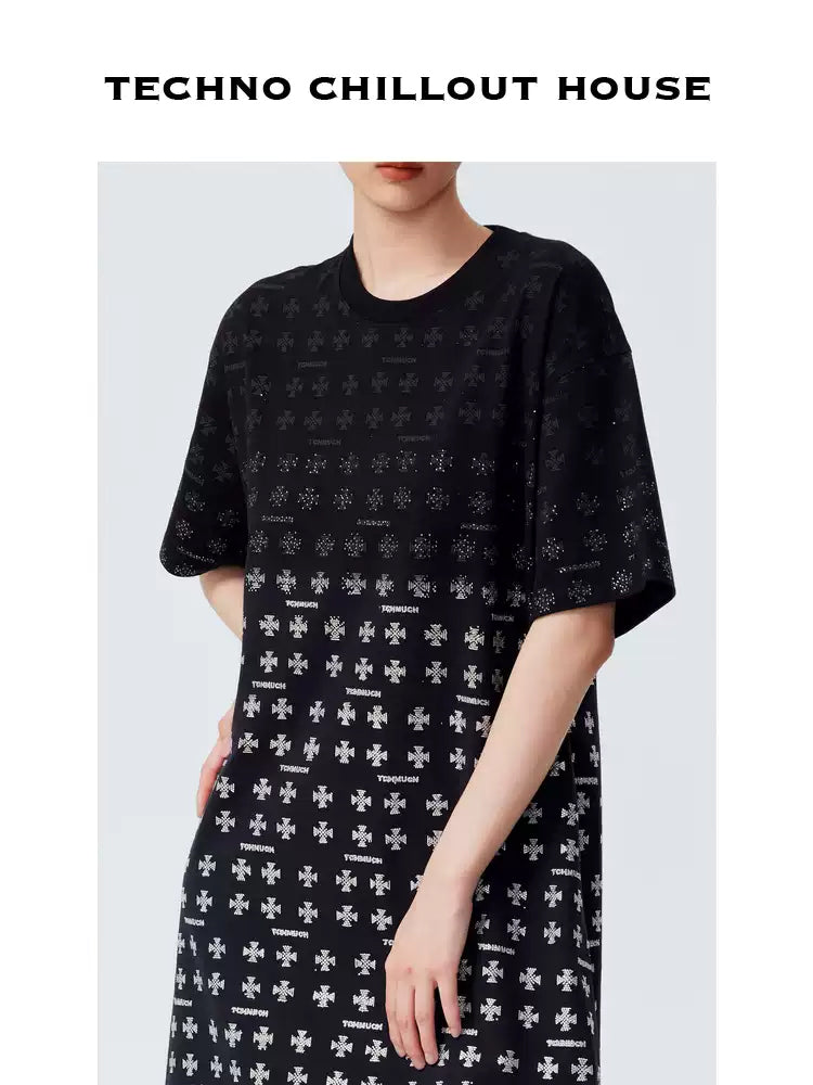 TCH Heavy Crystal Embellished Flowers Vintage Shiny Midi Dress