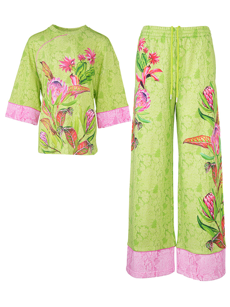 TCH 2 Piece Flower Print Jacquard Fashion Sets