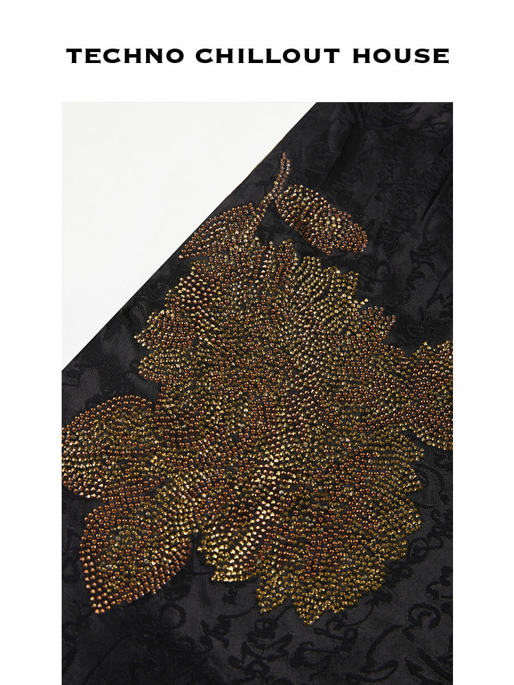 TCH Jacquard Rhinestore Graphic Wide Leg Pants