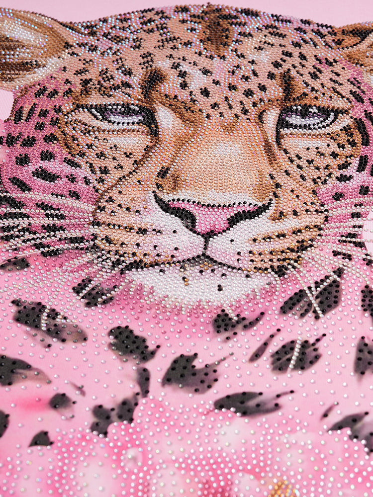 TCH Luxury Rhinestone Leopard Sparkle Flower Short Sleeve Top / Hoodie