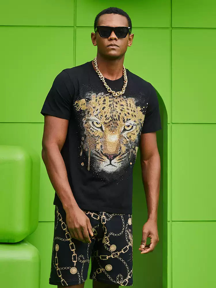 TCH Gold Rhinestone Cheetah Cotton Tee