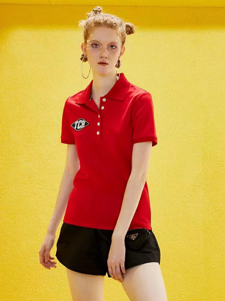TCH Logo Print Rhinestone Polo T-Shirt