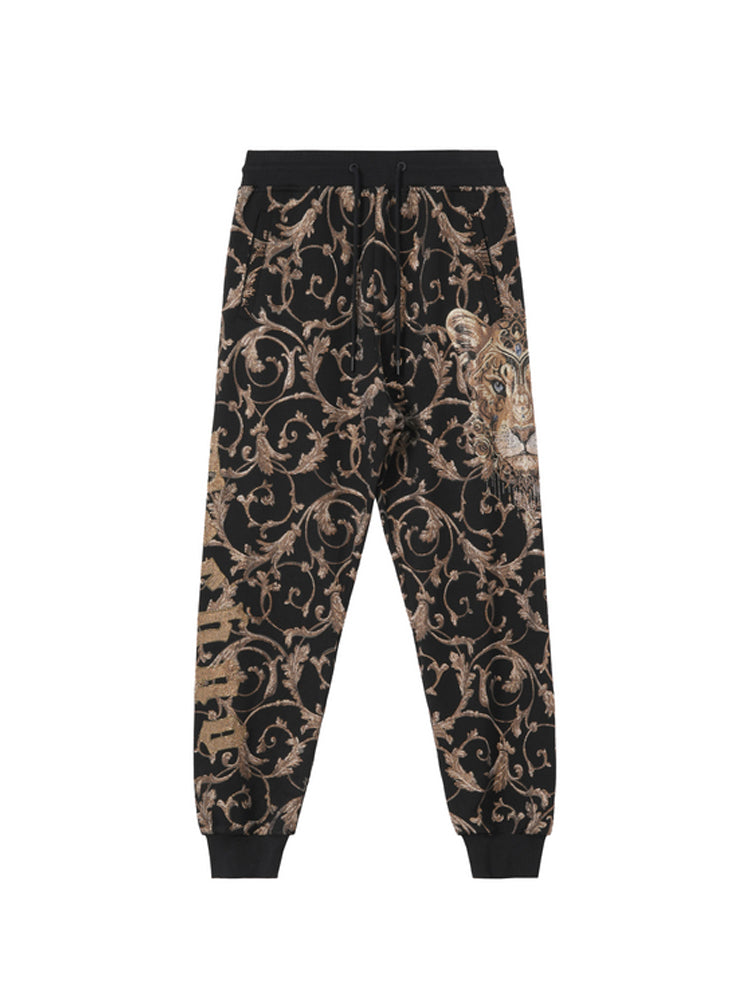 TCH Allover Leopard Print Rhinestone Zip Up Hoodie Set 2 Piece Suit