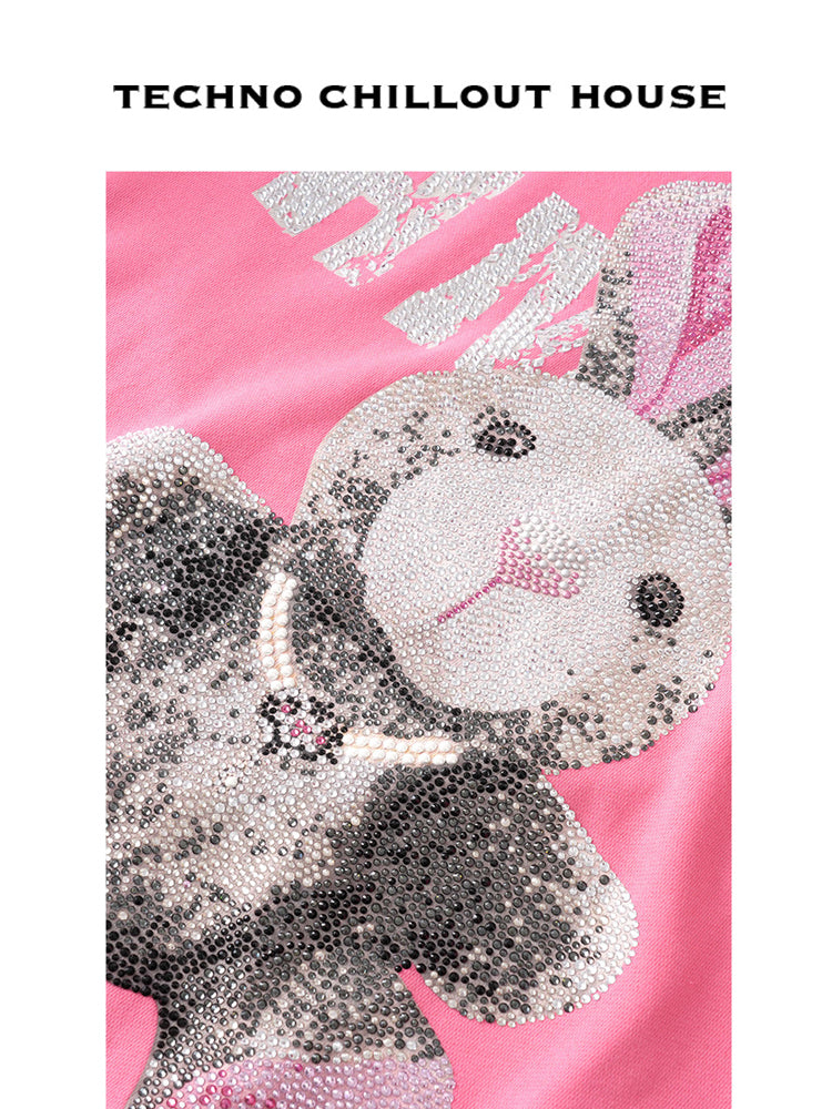 TCH Pink Rhinestone Rabbit Cotton Hoodie