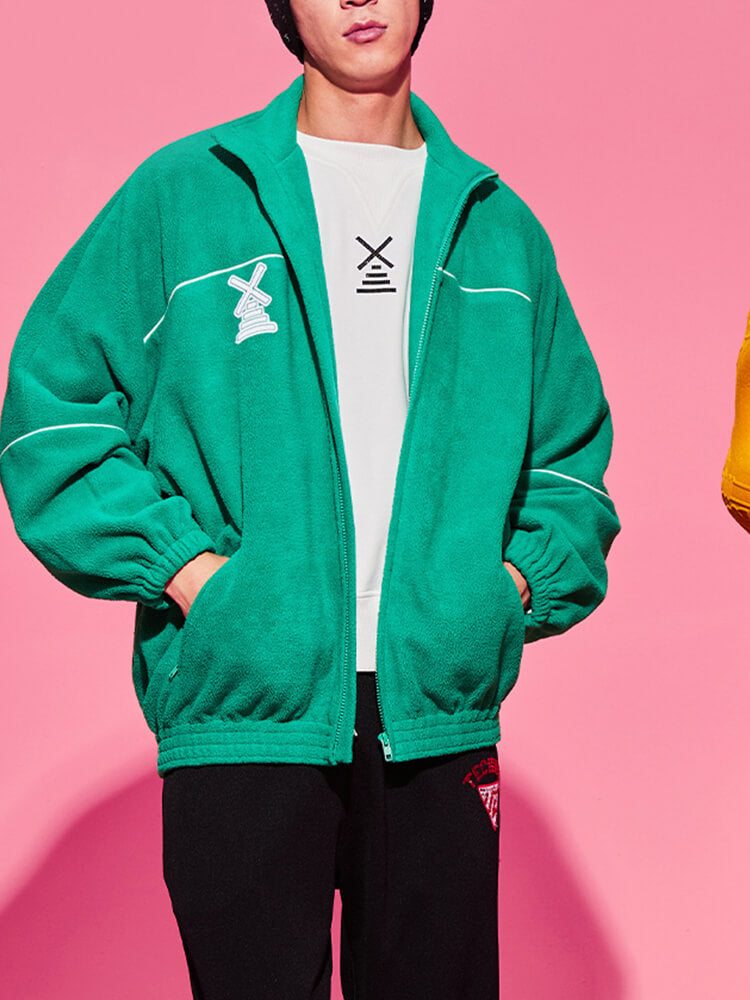 TCH Letter Sherpa Fleece Baseball Bomber Jacket