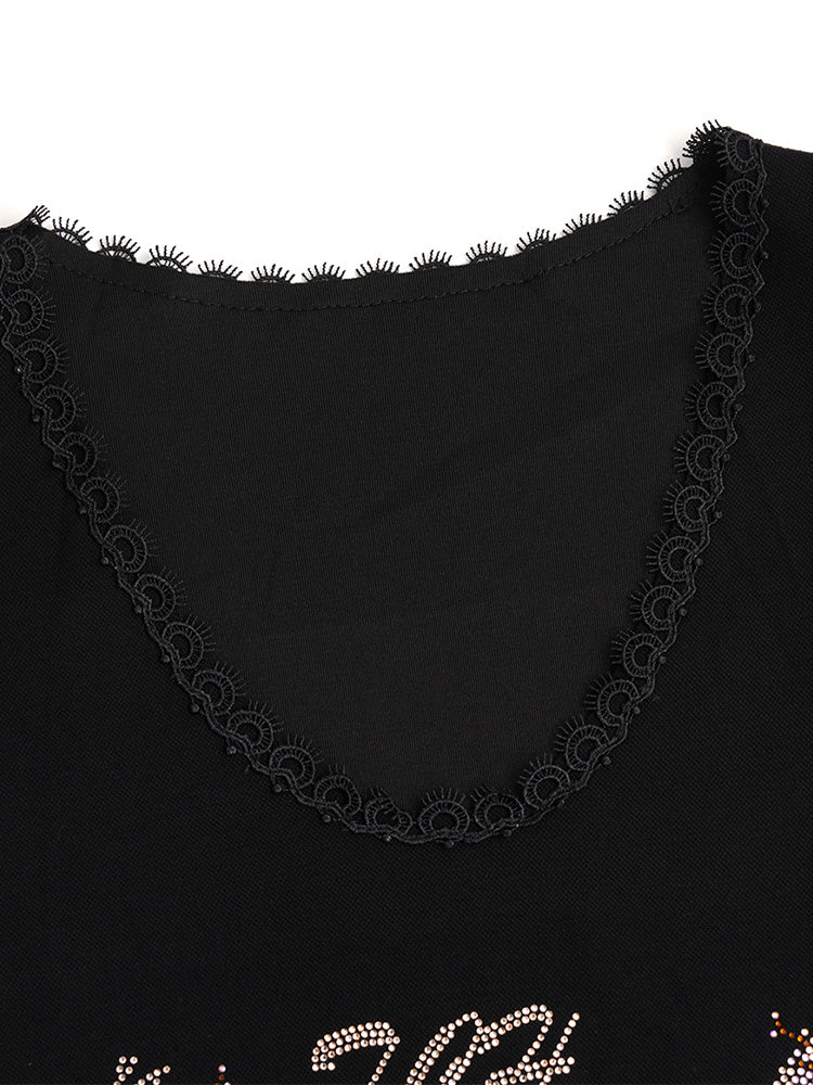 TCH Butterfly Rhinestone Lace Neck Midi Dress