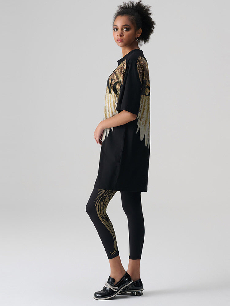 TCH Gold Rhinestone Angel Wings T-shirt Dress