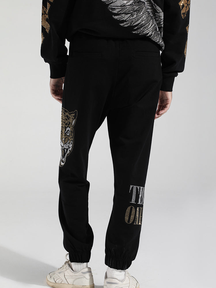 TCH Rhinestone Leopard Elastic Waist Joggers