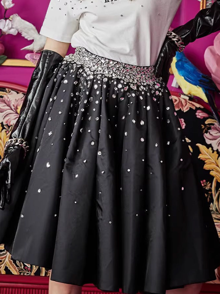 TCH Crystal-Embellished Shiny Pleated Short Skirt