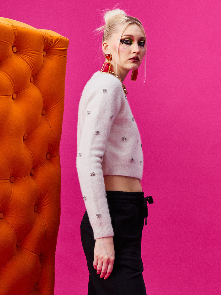 TCH Rhinestone Cropped Knitwear Sweater