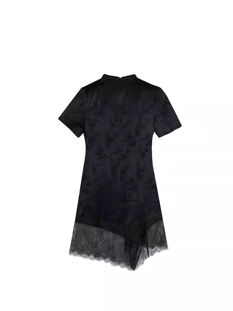TCH Lace Contrast Rhinestone Jacquard Dress