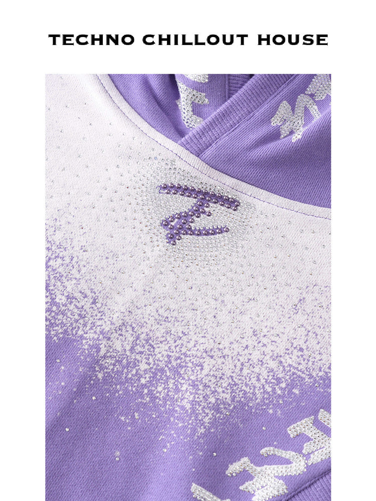 TCH Cotton Rhinestone Letter Unisex Hoodie with Pocket