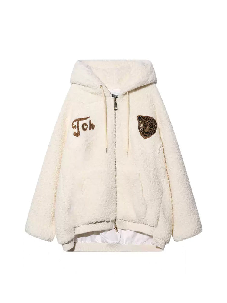 TCH Rhinestone Angel Wings Fleece Hooded Jacket