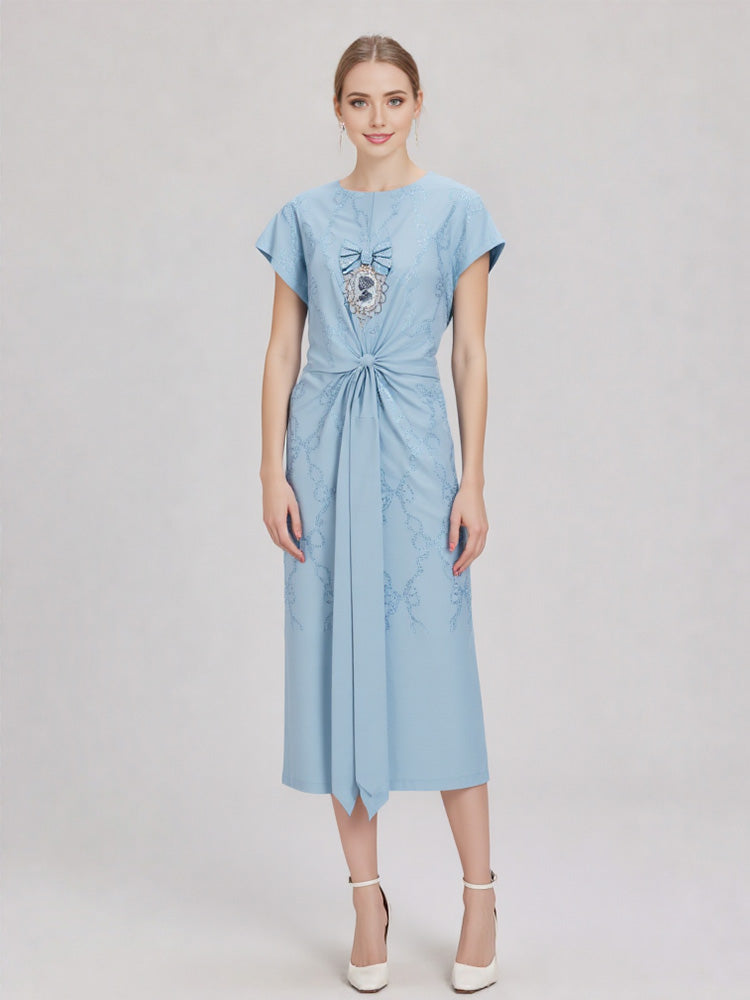 TCH Rhinestone Graphic Twist Waist Midi Dress