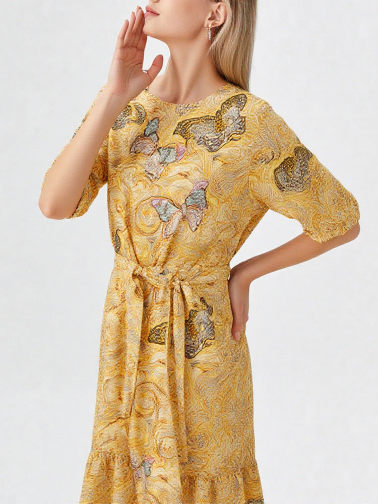 TCH Butterfly Rhinestone Floral-Print Midi Dress