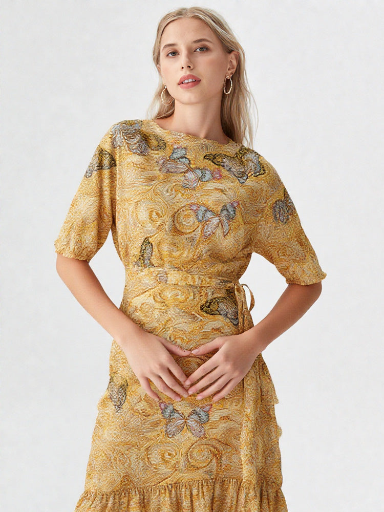 TCH Butterfly Rhinestone Floral-Print Midi Dress