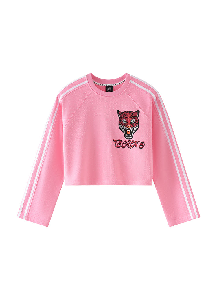TCH Rhinestone Pink Leopard Cropped Sweatshirt